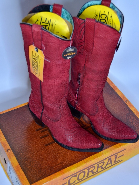 Corral Shoes - NWT Corral Boots Genuine Red Full Python Tall Top Snip Toe Zippered